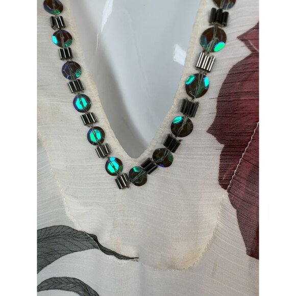 Yuka Beach Floral Embellished Chiffon Tunic Top L White Multicolor Lightweight - Picture 13 of 16